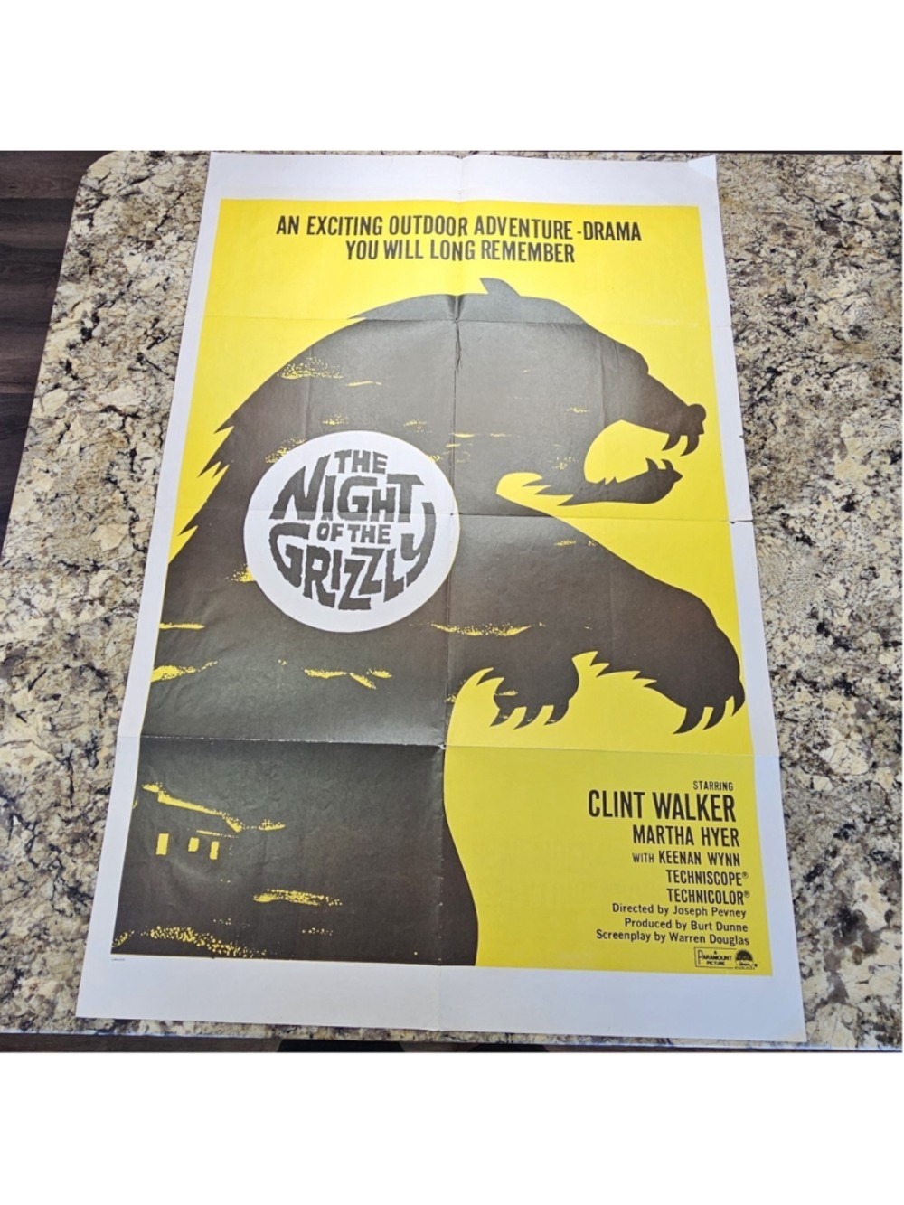 1966 The Night Of The Grizzly Movie Poster 27x41 One Sheet Clint Walker Rare